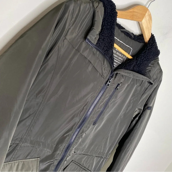 Lucky Brand Olive Green Fleece Lined Hooded Anorak Jacket Coat Women's Small - Picture 3 of 12